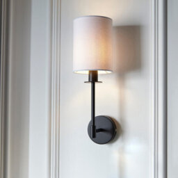 Luminosa Lighting Luminosa Sancerre Wall Lamp With Shade Matt Black, Vintage White Fabric, 1X E14 - thumbnail 5