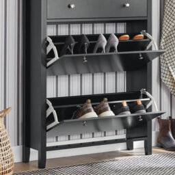 Sobuy Fsr89-Sch, Shoe Cabinet Shoe Rack Shoe Storage Cupboard Organizer Unit With 2 Drop Donw Drawers, Black,w80Xd25Xh108 - thumbnail 4
