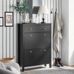 Sobuy Fsr89-Sch, Shoe Cabinet Shoe Rack Shoe Storage Cupboard Organizer Unit With 2 Drop Donw Drawers, Black,w80Xd25Xh108 - thumbnail 2