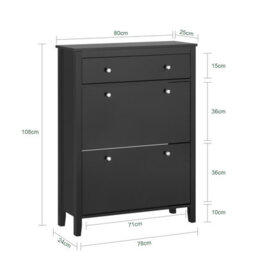 Sobuy Fsr89-Sch, Shoe Cabinet Shoe Rack Shoe Storage Cupboard Organizer Unit With 2 Drop Donw Drawers, Black,w80Xd25Xh108 - thumbnail 3