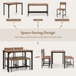 Gainoom 4-Piece Teak Brown Dining Table Set Space-Saving Kitchen Table & Bench - thumbnail 7
