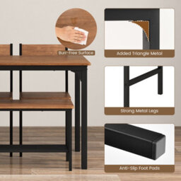 Gainoom 4-Piece Teak Brown Dining Table Set Space-Saving Kitchen Table & Bench - thumbnail 9