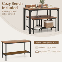Gainoom 4-Piece Teak Brown Dining Table Set Space-Saving Kitchen Table & Bench - thumbnail 8