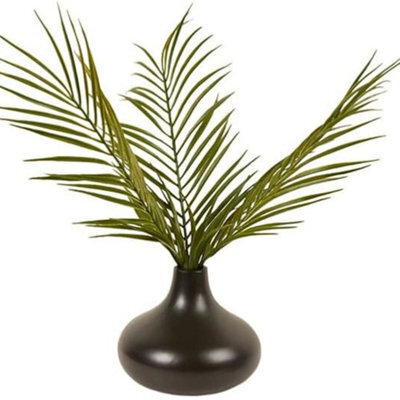 Biznest Modern Palm In Black Ceramic Vase Lush Eye Catching Finish Decorative Home Accent Height 41 Cm