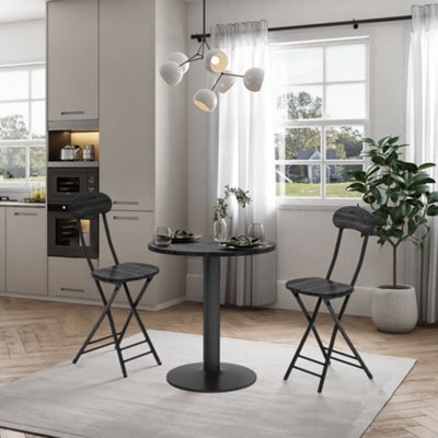 Living And Home Black Round Coffee Table Dining Table With Metal Base Dia 590mm - image 1