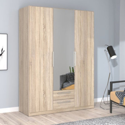 Cadixo Sliding Door Wardrobe With Mirror Modern Bedroom Storage Hanging Rails And Shelves Durable Laminated Board Oak Sonoma - image 1