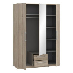 Cadixo Sliding Door Wardrobe With Mirror Modern Bedroom Storage Hanging Rails And Shelves Durable Laminated Board Oak Sonoma - thumbnail 3