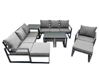 Fimous Outdoor Garden Furniture Set Aluminium Lounge 3 Seat Sofa Oblong Coffee Table Sets With Chair 4 Stools Side Table - image 1
