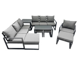Fimous Outdoor Garden Furniture Set Aluminium Lounge 3 Seat Sofa Oblong Coffee Table Sets With Chair 4 Stools Side Table - thumbnail 1