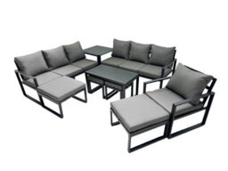 Fimous Outdoor Garden Furniture Set Aluminium Lounge 3 Seat Sofa Oblong Coffee Table Sets With Chair 4 Stools Side Table - thumbnail 2