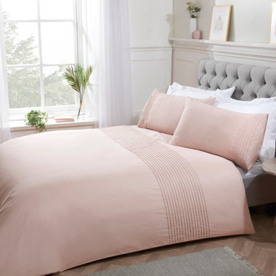 Smart Living Luxury Polycotton Easy Care Bedding Quilt Cover, Textured Duvet Cover Set, Bed Covers - Pintuck Pleated Striped Panel - image 1
