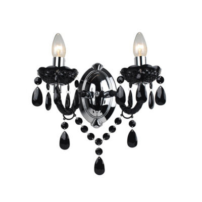 First Choice Lighting Black Acrylic And Chrome Marie Therese Style Twin Wall Light - image 1
