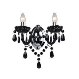 First Choice Lighting Black Acrylic And Chrome Marie Therese Style Twin Wall Light - thumbnail 1