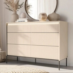 Arte Trend 6 Chest Of Drawers 130Cm - Beige & Black With Led Lighting And Six Spacious Drawers - thumbnail 1