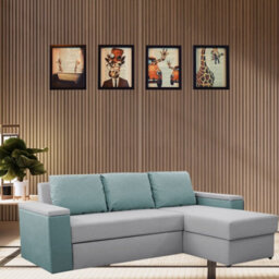Heros Universal Corner Sofa Bed With Storage And Sleeping Function Light Grey Turquoise - thumbnail 2
