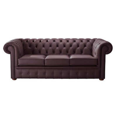 Chesterfield 3 Seater Shelly Dark Grape Leather Sofa Bespoke In Classic Style - image 1