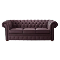 Chesterfield 3 Seater Shelly Dark Grape Leather Sofa Bespoke In Classic Style - thumbnail 1