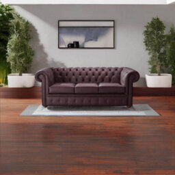 Chesterfield 3 Seater Shelly Dark Grape Leather Sofa Bespoke In Classic Style - thumbnail 2