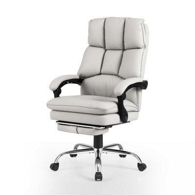 Gainoom White Office Desk Chair Ergonomic Padded Reclining Chair W
