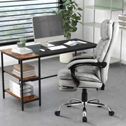 Gainoom White Office Desk Chair Ergonomic Padded Reclining Chair W/ Footrest - thumbnail 9