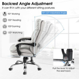 Gainoom White Office Desk Chair Ergonomic Padded Reclining Chair W/ Footrest - thumbnail 6