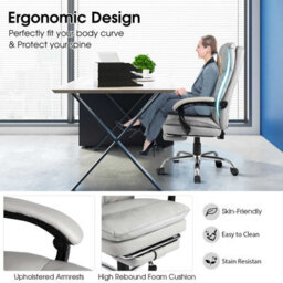 Gainoom White Office Desk Chair Ergonomic Padded Reclining Chair W/ Footrest - thumbnail 4