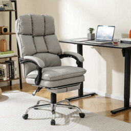 Gainoom White Office Desk Chair Ergonomic Padded Reclining Chair W/ Footrest - thumbnail 3