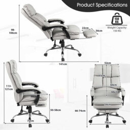 Gainoom White Office Desk Chair Ergonomic Padded Reclining Chair W/ Footrest - thumbnail 2
