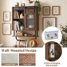 Gainoom Bathroom Wall Cabinet Industrial Medicine Cabinet With Sliding Barn Door & Metal Hanging Bar - thumbnail 7