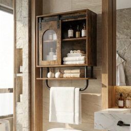 Gainoom Bathroom Wall Cabinet Industrial Medicine Cabinet With Sliding Barn Door & Metal Hanging Bar - thumbnail 3
