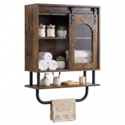 Gainoom Bathroom Wall Cabinet Industrial Medicine Cabinet With Sliding Barn Door & Metal Hanging Bar - thumbnail 1