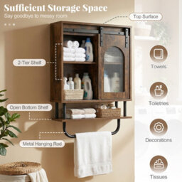 Gainoom Bathroom Wall Cabinet Industrial Medicine Cabinet With Sliding Barn Door & Metal Hanging Bar - thumbnail 8