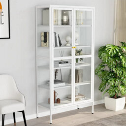 Walplus Display Cabinet White 90X40X180 Cm Steel And Tempered Glass