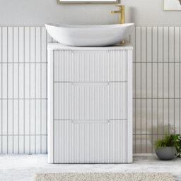 Royal Bathrooms Avenza 600mm Matt White Floor Standing Countertop Bathroom Vanity Unit 3 Drawer With Cesar Basin - thumbnail 1