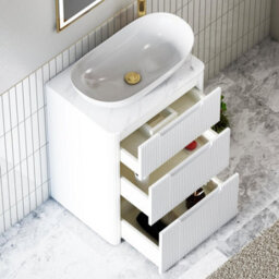 Royal Bathrooms Avenza 600mm Matt White Floor Standing Countertop Bathroom Vanity Unit 3 Drawer With Cesar Basin - thumbnail 5