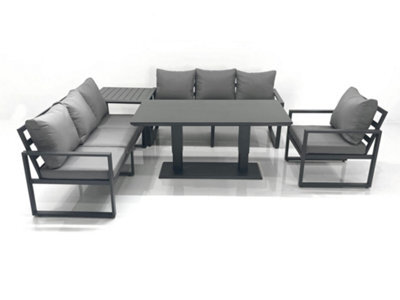 Fimous Outdoor Garden Furniture Set Aluminium Lounge Sofa Adjustable Rising Lifting Dining Table Sets With Side Table Dark Grey - image 1