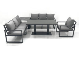 Fimous Outdoor Garden Furniture Set Aluminium Lounge Sofa Adjustable Rising Lifting Dining Table Sets With Side Table Dark Grey - thumbnail 1