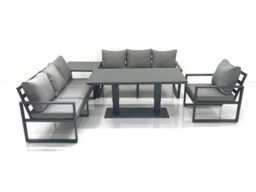 Fimous Outdoor Garden Furniture Set Aluminium Lounge Sofa Adjustable Rising Lifting Dining Table Sets With Side Table Dark Grey - thumbnail 2