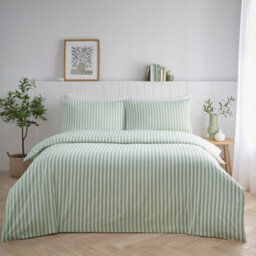 Portfolio Home Pencil Stripe Geometric Sage Green Super King Easy Care Bed Linen Bedding Duvet Cover Quilt Set With Pillow Cases