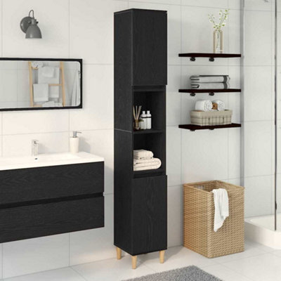 Vidaxl Bathroom Cabinet Black Oak 30 X 30 X 190 Cm Engineered Wood - image 1