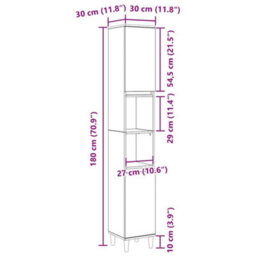 Vidaxl Bathroom Cabinet Black Oak 30 X 30 X 190 Cm Engineered Wood - thumbnail 3