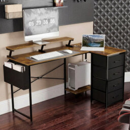 Levede Gaming Desk L Shaped With Usb Charging Port Power Outlet Walnut Color - thumbnail 3