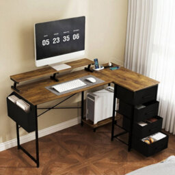 Levede Gaming Desk L Shaped With Usb Charging Port Power Outlet Walnut Color - thumbnail 1