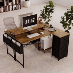 Levede Gaming Desk L Shaped With Usb Charging Port Power Outlet Walnut Color - thumbnail 4