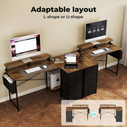 Levede Gaming Desk L Shaped With Usb Charging Port Power Outlet Walnut Color - thumbnail 9