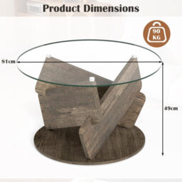 Gainoom Round Glass Coffee Table 81Cm Modern Center Table With Clear Tempered Glass Top - thumbnail 2