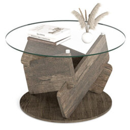 Gainoom Round Glass Coffee Table 81Cm Modern Center Table With Clear Tempered Glass Top