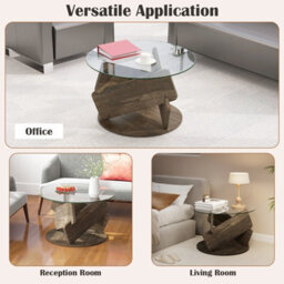 Gainoom Round Glass Coffee Table 81Cm Modern Center Table With Clear Tempered Glass Top - thumbnail 6