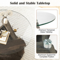Gainoom Round Glass Coffee Table 81Cm Modern Center Table With Clear Tempered Glass Top - thumbnail 7