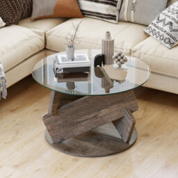 Gainoom Round Glass Coffee Table 81Cm Modern Center Table With Clear Tempered Glass Top - thumbnail 4